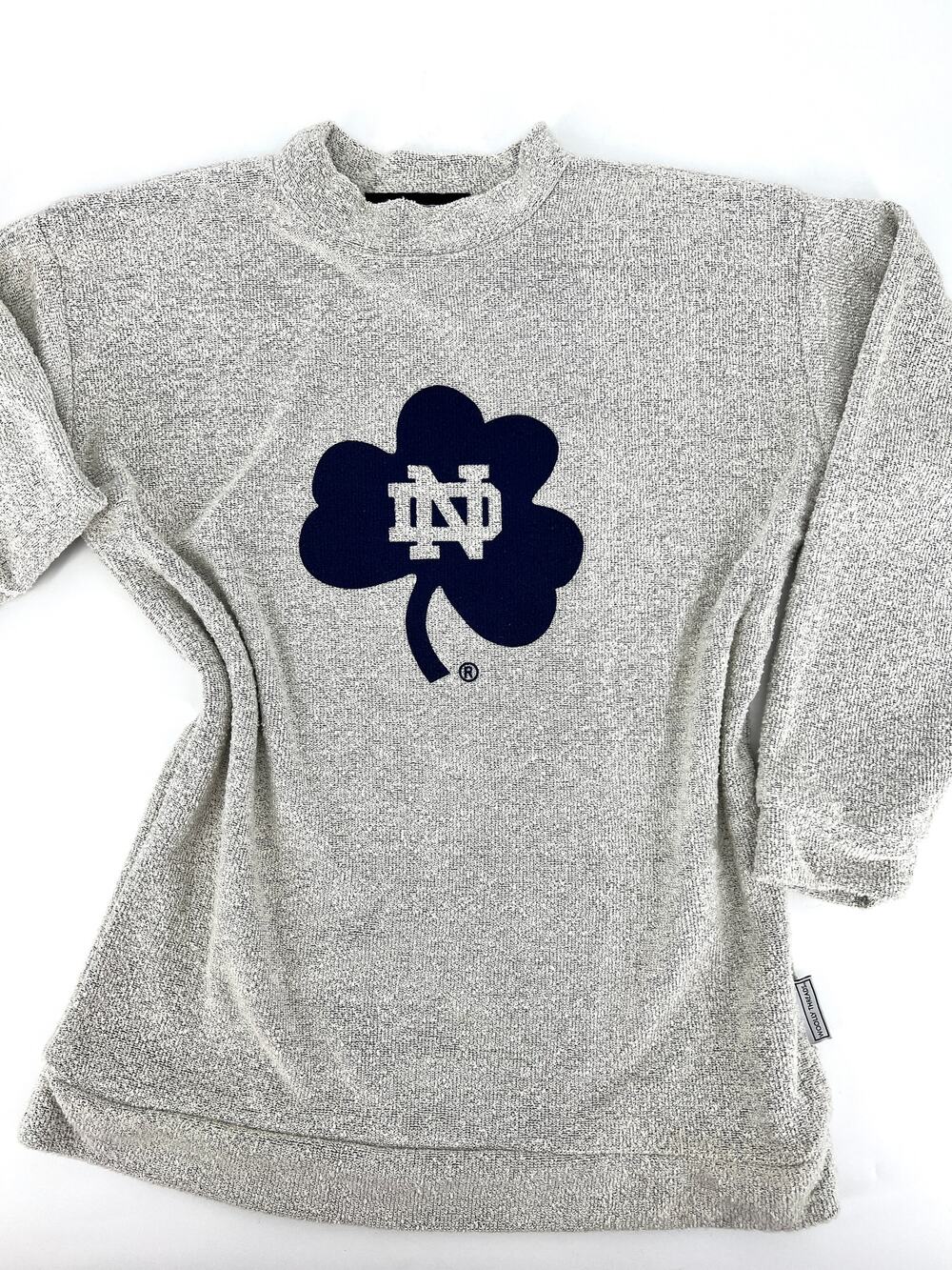 Woolly Threads USA Notre Dame Knit Pullover Clover Oatmeal Gray Navy Size S
